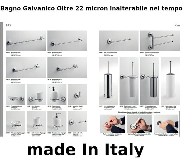 Maniglione Porta asciugamano da BAGNO Idra 40x6,5xh5,5 cm in finitura cromo lucido fissaggio a viti bagno galvanico di oltre 22 micron inalterabile nel tempo