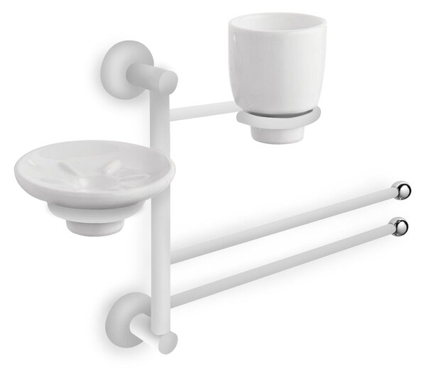 Asta attrezzata Lavabo ZACINTO 44x14xh60 cm -Peso 2,7 kg Porta sapone + Portabicchiere in ceramica + porta asciugamani tutti i braccetti che lo compongono ruotabile a 360 gradi snodabile a destra o sinistra