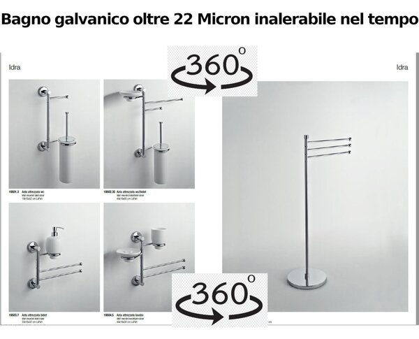 Maniglione Porta asciugamano da BAGNO Idra 50x6,5xh5,5 cm in finitura cromo lucido fissaggio adesivo 3 M bagno galvanico di oltre 22 micron inalterabile nel tempo