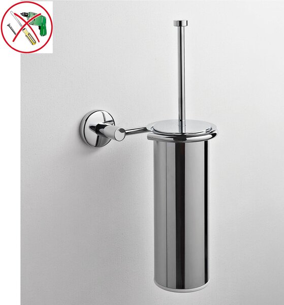 Porta Scopino Adesivo fissaggio a muro IDRA 17x16xh39 cm fissaggio adesivo Forte 3 M bagno galvanico di oltre 22 micron inalterabile nel tempo