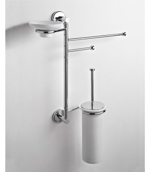 Asta attrezzata WC, Bidet porta scopino portasapone e asciugamani IDRA 44x16xh60 cm finitura inox lucido ruotabile a 360 gradi garanzia 10 anni