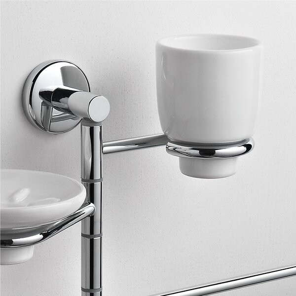 Asta attrezzata per lavabo portasapone, portabicchiere e asciugamani IDRA 44x16xh30 cm finitura inox lucido