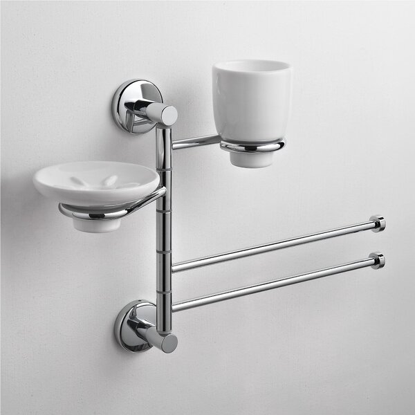 Asta attrezzata per lavabo portasapone, portabicchiere e asciugamani IDRA 44x16xh30 cm finitura inox lucido