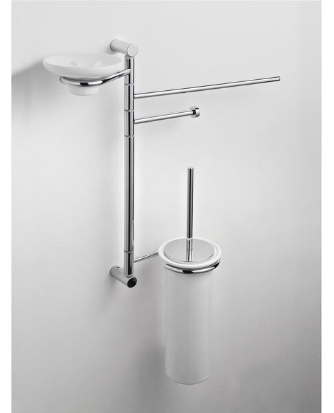 Asta attrezzata Wc Bidet KIOS 43x14xh58 cm con Porta scopino e portasapone in ceramica fissaggio a vite garantita contro la corrosione