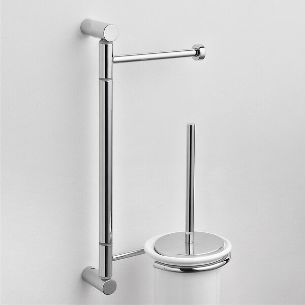 Asta attrezzata WC 15x14xh50 cm con Porta scopino in ceramica fissaggio a vite garantita contro la corrosione