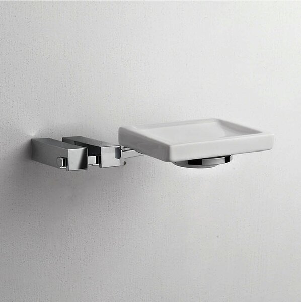 Porta Sapone singolo appeso CIPRO 18x12xh4 cm finitura cromo lucido e contenitore in ceramica fissaggio a vite e stop