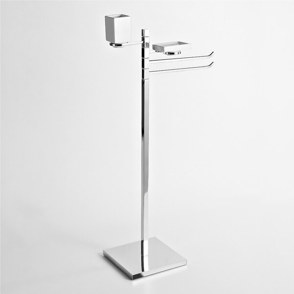 Piantana Lavabo quadrata, portasapone pi� bicchiere base quadrata CIPRO 44x24xh96 cm Tubo ottone quadrato mm. 20x20 in ottone finitura inox lucido made in Italy garanzia 10 anni