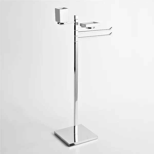 Piantana Lavabo quadrata, portasapone pi� bicchiere base quadrata CIPRO 44x24xh96 cm Tubo ottone quadrato mm. 20x20 in ottone finitura inox lucido made in Italy garanzia 10 anni