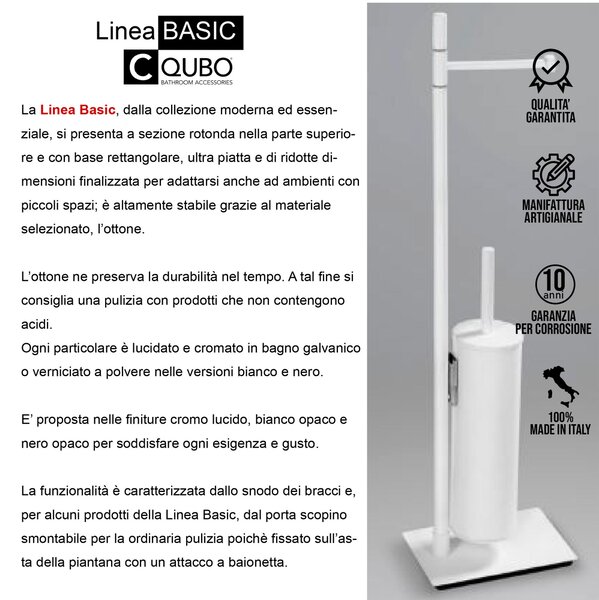Piantana WC con Porta Rotolo pi� Porta scopino Linea Basic Design Moderno dimensioni 16x12xh66 cm - bracci lunghezza 28 cm Bianco Opaco Garanzia i0 anni contro la ruggine