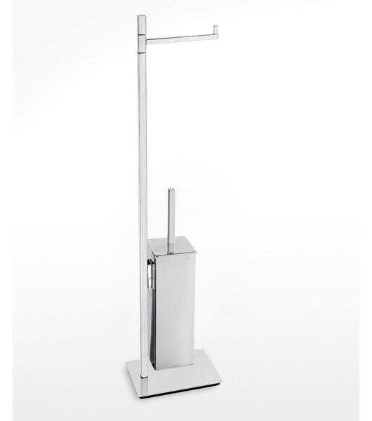 Piantana WC con Porta Rotolo pi� Porta scopino Linea Living Design Moderno dimensioni 33x15xh88 cm - bracci lunghezza 28 cm cromo lucido Garanzia i0 anni contro la ruggine