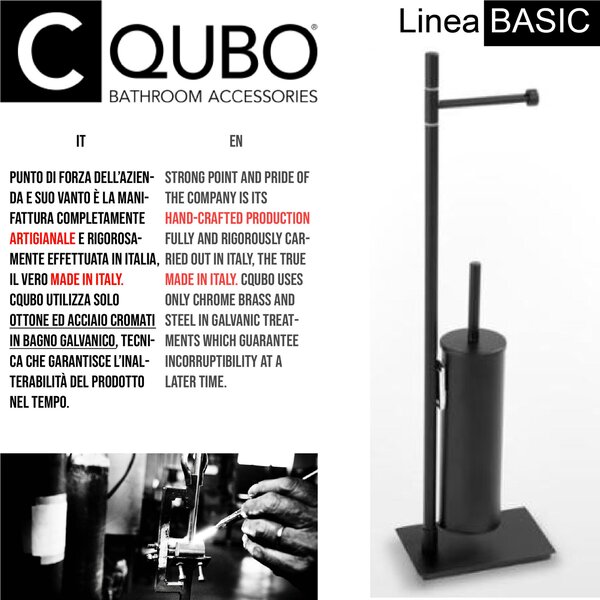 Piantana WC con Porta Rotolo pi� Porta scopino Linea Basic Design Moderno dimensioni 16x12xh66 cm - bracci lunghezza 28 cm Nero Opaco garanzia i0 anni contro la ruggine