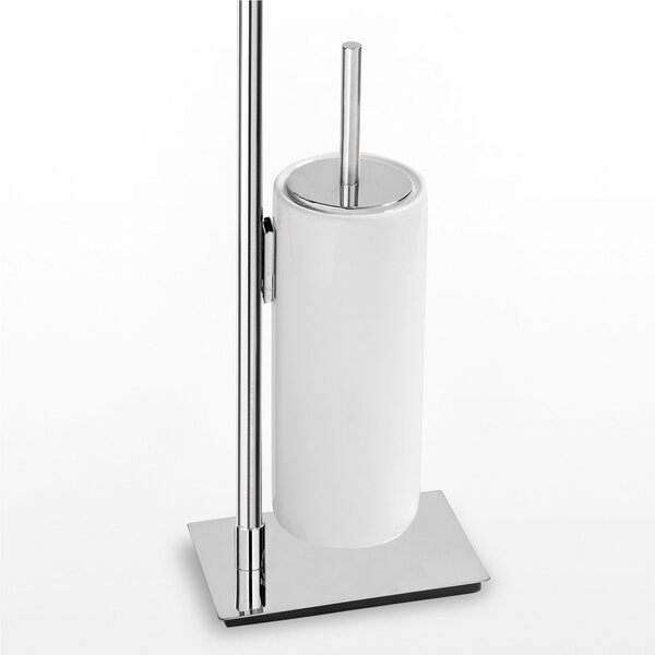 Piantana WC Bidet con Porta scopino e Portasapone in ceramica Linea Basic Moderno dimensioni 39x12x74,5 cm - cromo lucido Garanzia 10 anni contro la ruggine