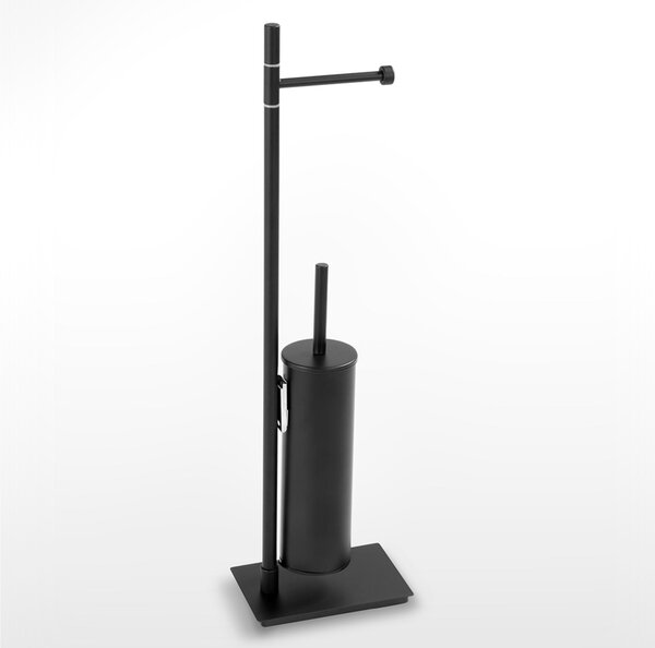 Piantana WC con Porta Rotolo pi� Porta scopino Linea Basic Design Moderno dimensioni 16x12xh66 cm - bracci lunghezza 28 cm Nero Opaco garanzia i0 anni contro la ruggine