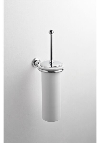 Porta Scopino Sospeso fissaggio a muro in Ceramica MOD RHO 10x15xh36 cm fissaggio stop e viti Forme arrotondate Moderne cromo lucido e ceramica