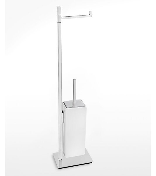Piantana WC con Porta Rotolo pi� Porta scopino ceramica Linea Living Design Moderno dimensioni 33x15xh88 cm - cromo lucido Garanzia i0 anni contro la ruggine