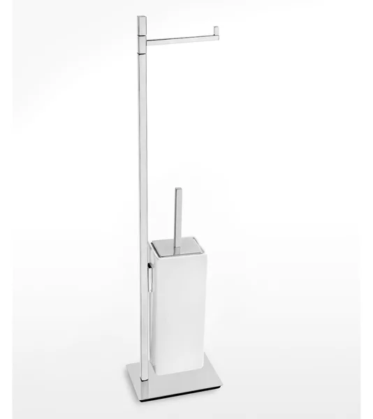 Piantana WC con Porta Rotolo pi� Porta scopino ceramica Linea Living Design Moderno dimensioni 33x15xh88 cm - cromo lucido Garanzia i0 anni contro la ruggine