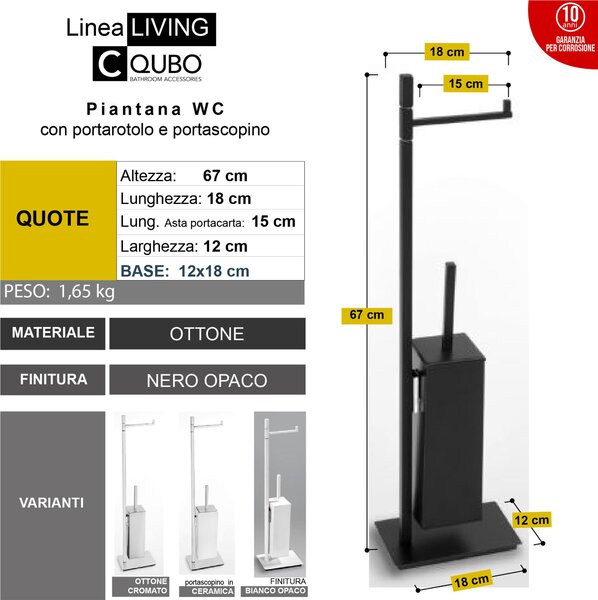 Piantana WC con Porta Rotolo pi� Porta scopino Linea Living Design Moderno dimensioni 33x15xh88 cm - bracci lunghezza 28 cm nero Garanzia i0 anni contro la ruggine