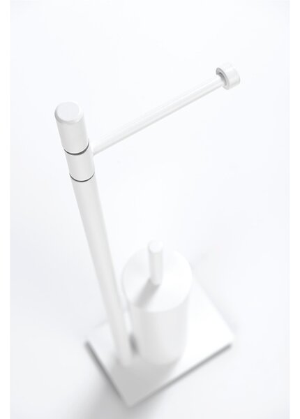 Piantana WC con Porta Rotolo pi� Porta scopino SLIM 18x18xh66 cm - base 12x18 cm in ottone finitura Bianco opaco