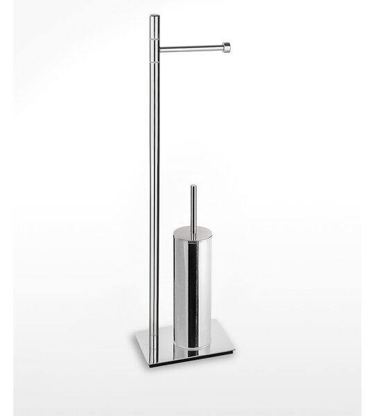 Piantana WC con Porta Rotolo pi� Porta scopino SLIM 18x18xh66 cm - base 12x18 cm in ottone finitura inox lucido bagno galvanico di oltre 22 micron inalterabile nel tempo