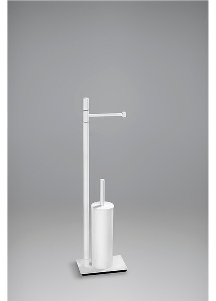 Piantana WC con Porta Rotolo pi� Porta scopino SLIM 18x18xh66 cm - base 12x18 cm in ottone finitura Bianco opaco