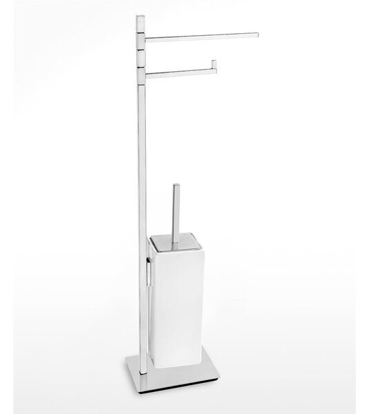 Piantana WC Bidet con Porta carta e porta scopino in Ceramica Linea Living Design Moderno dimensioni 26x12xh75 cm - cromo lucido Garanzia i0 anni contro la ruggine