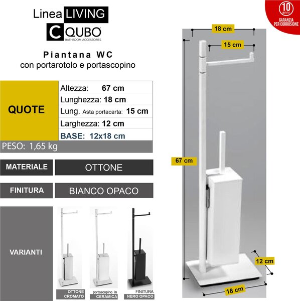 Piantana WC con Porta Rotolo pi� Porta scopino ceramica Linea Living Design Moderno dimensioni 33x15xh88 cm - cromo lucido Garanzia i0 anni contro la ruggine