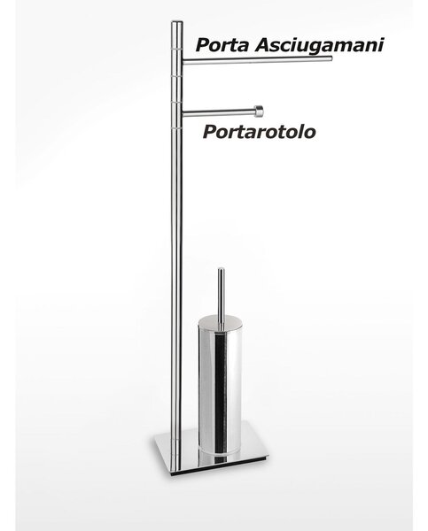 Piantana WC/BIDET SLIM 29x12xh74,5 cm - base 12x18 cm con porta scopino e porta asciugamani in ottone finitura Inox Lucido