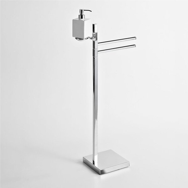 Piantana da Bidet porta asciugamani piccoli 35x19xh89 cm con dispenser in ceramica finitura cromo lucido tubo quadrato bagno galvanico di oltre 22 micron inalterabile nel tempo