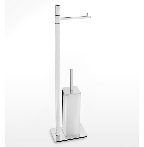 Piantana WC con Porta Rotolo pi� Porta scopino in Acciaio AISI 430 Linea ANTHEA Tubo quadrato mm. 20x20 Moderno dimensioni 19x12x71 cm - inox lucido Garanzia i0 anni contro la ruggine