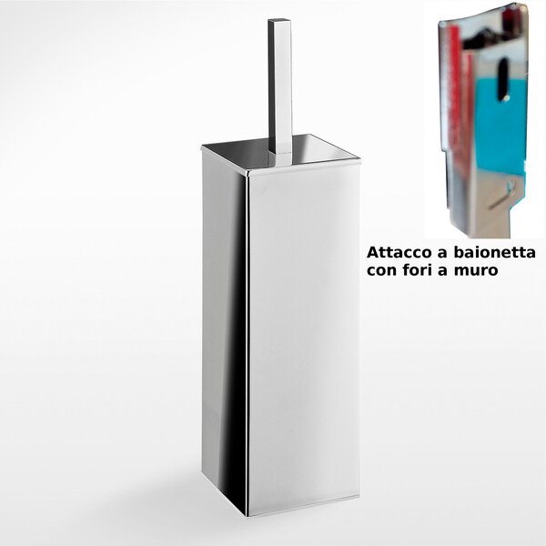 Porta scopino a Muro quandrato con attacco a baionetta OMBRA 8x8xh34 cm in finitura cromo lucido AISI 304
