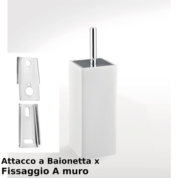 Porta scopino a muro quadrato con attacco a Baionetta in ceramica OMBRA 10x10xh35 cm in finitura ceramica bianco lucido