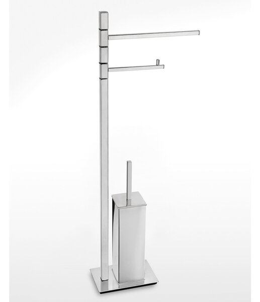 Piantana WC Bidet con Porta carta e porta scopino in ACCIAIO AISI 430 Linea ANTHEA Tubo quadrato mm. 20x20 Moderno dimensioni 30x12x79 cm - inox lucido Garanzia i0 anni contro la ruggine