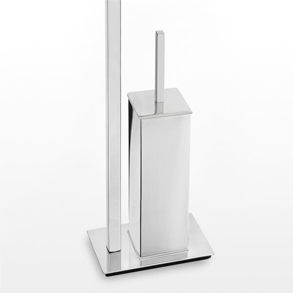 Piantana WC con Porta Rotolo pi� Porta scopino in Acciaio AISI 430 Linea ANTHEA Tubo quadrato mm. 20x20 Moderno dimensioni 19x12x71 cm - inox lucido Garanzia i0 anni contro la ruggine