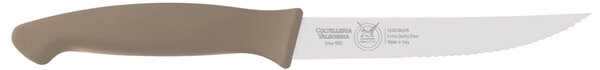 Coltello bistecca seghettato cm 12, colore tortora, manico in gomma termoplastica