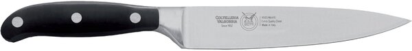 Coltello cucina o lama forgiata in acciaio W.Nr.1.4116 cm 16, Forgiato manico nero , Manico in Resina Acetalica e rivetti inox