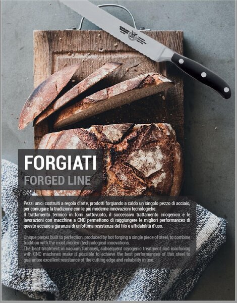 Forchettone Arrosto retto Forgiano in acciaio W.Nr.1.4116 cm 29 e Forgiato manico nero , Manico in Resina Acetalica e rivetti inox