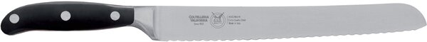 Coltello da pane lama forgiata seghettata in acciaio W.Nr.1.4116 cm 23 Forgiato manico nero , Manico in Resina Acetalica e rivetti inox