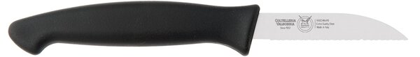 Coltello cucina verdura retto seghettato cm 8, colore nero , manico in gomma termoplastica