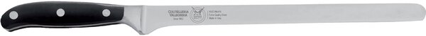 Coltello prosciutto stretto cm 26, Forgiato in acciaio W.Nr.1.4116 Forgiato manico nero , Manico in Resina Acetalica e rivetti inox