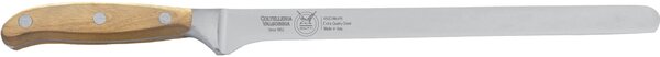 Coltello prosciutto stretto cm 26, Forgiato in acciaio W.Nr.1.4116 manico legno di Frassino , Manico in essenza legno di Frassino