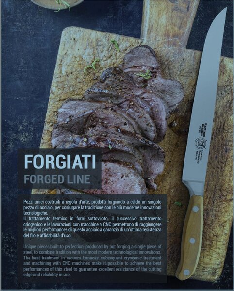 Coltelli da Bistecca lama affilata forgiato in acciaio W.Nr.1.4116 e manico legno di Frassino cm 12, Manico in essenza legno di Frassino