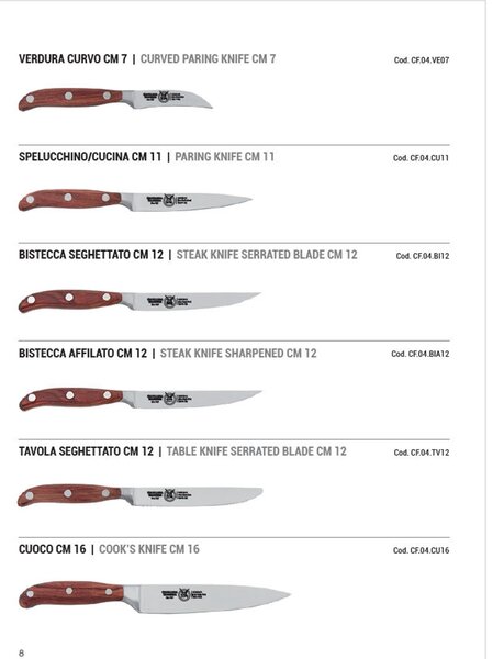 Coltello cucina verdura forgiato in acciaio W.Nr.1.4116 in legno di mogano cm 8, colore manico in legno di mogano scuro