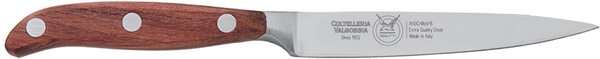 Coltello cucina spelucchino lama forgiata in acciaio W.Nr.1.4116 cm 11, manico in legno di mogano , colore manico in legno di mogano scuro