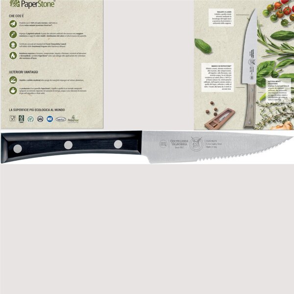 Coltelli da Bistecca lama Larga manicatura paperStone set di 4 pezzi in confezione regalo 18/10 120 mm colore Nero