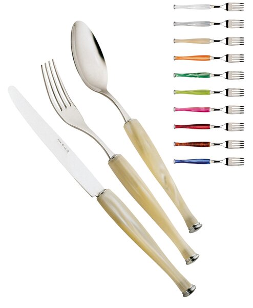 Servizio posate MOTIVI 24 pezzi 6 posti tavola in acciaio inox 18/10 lucido spessore 2,5 mm Manico in acrilico madreperlato lavabile in lavastoviglie