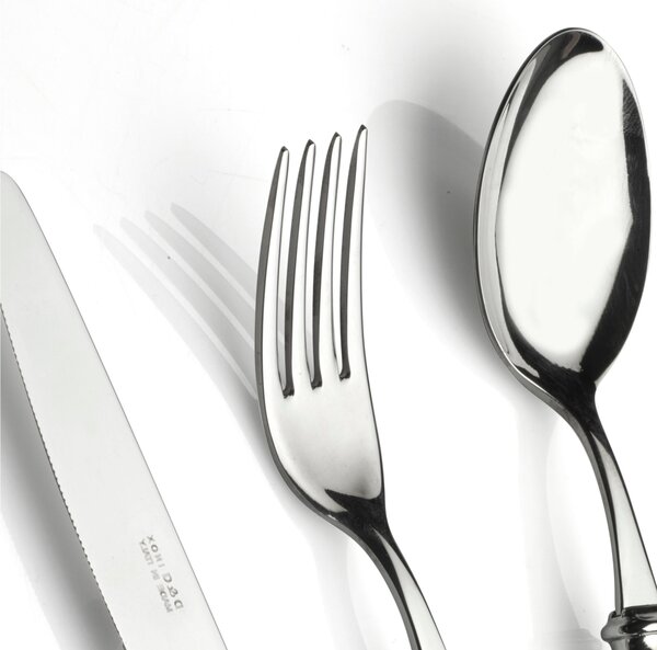 Servizio posate 4 pezzi posto tavola FRANCE Ghiera LUCIDO in acciaio inox 18/10 lucido spessore 2,5 manico in acrilico madreperlato con ghiera in metallo Effetto Lucido