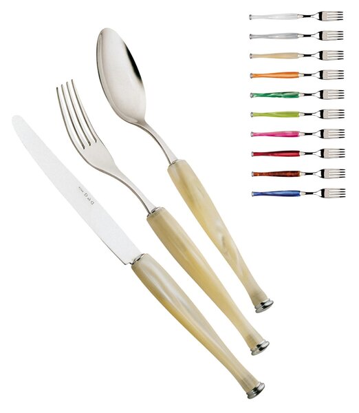 Servizio posate MOTIVI 4 pezzi un posto tavola in acciaio inox 18/10 lucido spessore 2,5 mm Manico in acrilico madreperlato lavabile in lavastoviglie