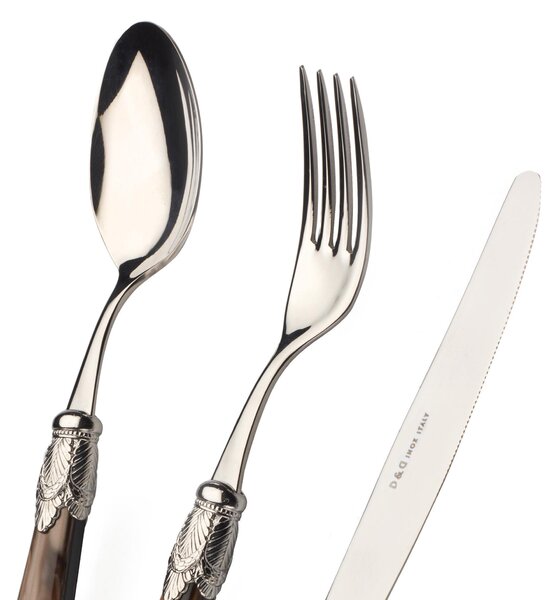 Set Posate Colorate Set 4 pezzi 1 posto tavola posate Siena in acciaio 18/10 manico acrilico madreperlato doppia ghiera anticata finitura Argento