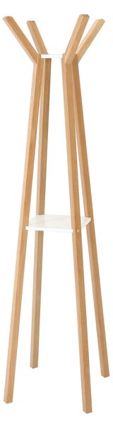 Appendiabiti Everest in legno ingegnerizzato e massiccio, dimensioni 44 x 44 x h180 cm, peso 9 Kg, finitura rovere, bianco
