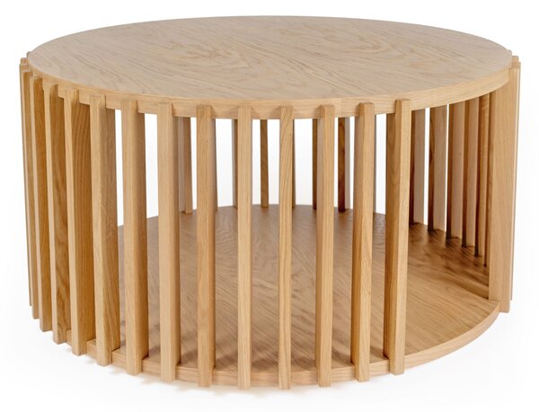 Tavolino Drum Rovere in legno ingegnerizzato e massiccio, dimensioni 83 x 83 x h42 cm, peso 20 Kg, finitura quercia
